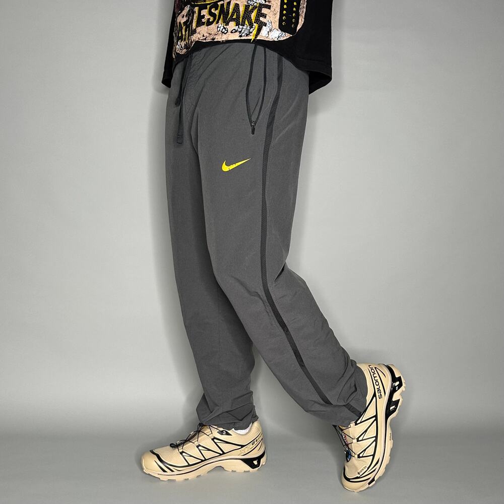 Vintage Y2K Nike Sweatpants Mens S Grey Yellow Swoosh Polyester Joggers